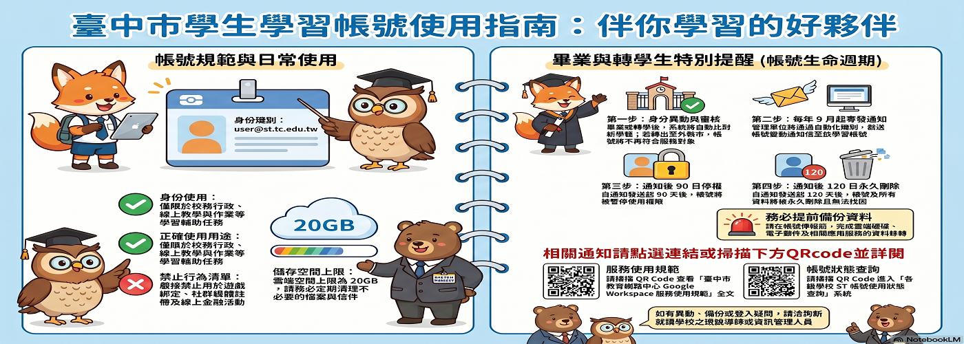 🔊📣📢三年級同學注意，畢業時學習帳號使用通知